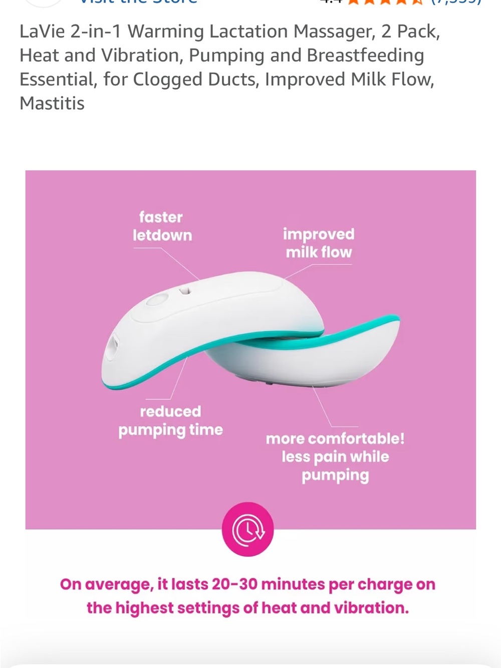 LaVie 2-in-1 Warming Lactation Massager — White with Teal Accent